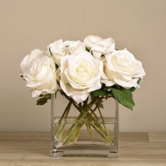 small white rose vase